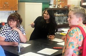 Alethea Mata, Dell City ISD's new secondary science teacher, with students on the first day of classes. 